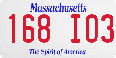 MA license plate 168IO3