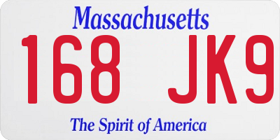 MA license plate 168JK9