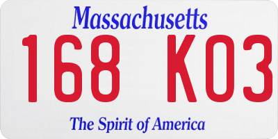 MA license plate 168KO3