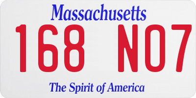 MA license plate 168NO7