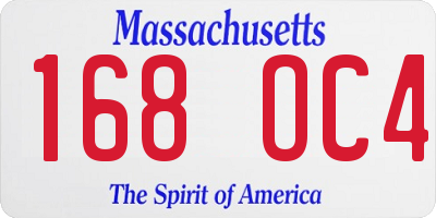 MA license plate 168OC4