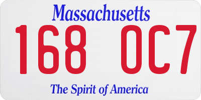 MA license plate 168OC7