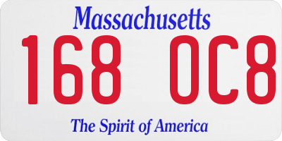 MA license plate 168OC8