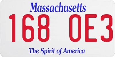 MA license plate 168OE3