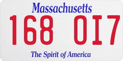 MA license plate 168OI7