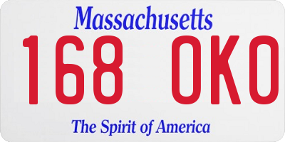 MA license plate 168OK0