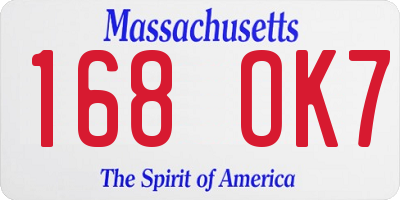 MA license plate 168OK7