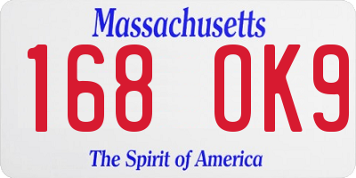 MA license plate 168OK9