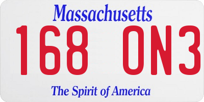 MA license plate 168ON3