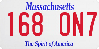MA license plate 168ON7