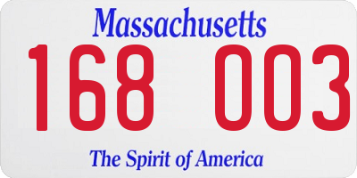 MA license plate 168OO3