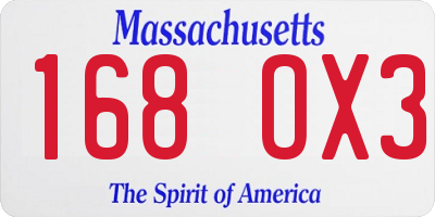 MA license plate 168OX3