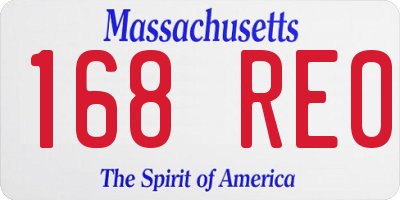 MA license plate 168RE0