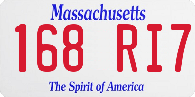MA license plate 168RI7
