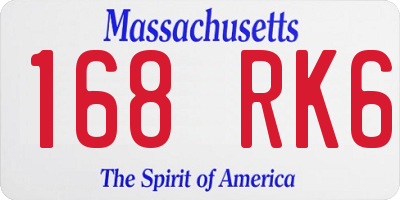 MA license plate 168RK6