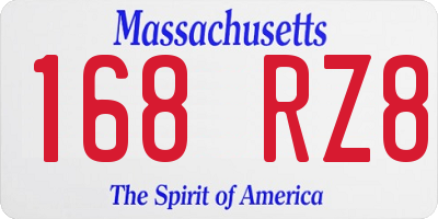 MA license plate 168RZ8