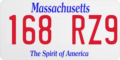 MA license plate 168RZ9