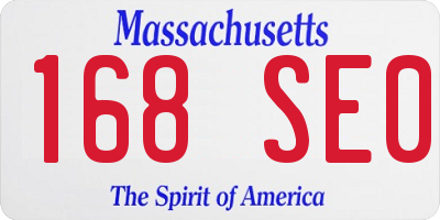 MA license plate 168SE0