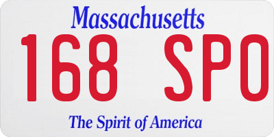 MA license plate 168SP0