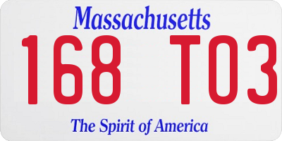 MA license plate 168TO3