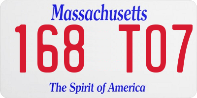 MA license plate 168TO7