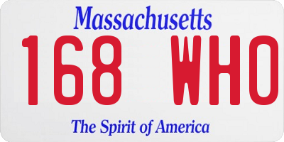 MA license plate 168WH0