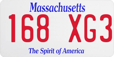 MA license plate 168XG3