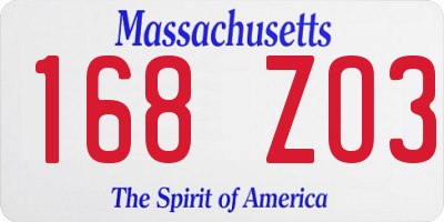MA license plate 168ZO3