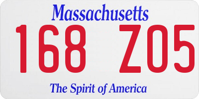 MA license plate 168ZO5