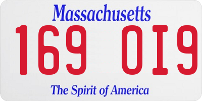 MA license plate 169OI9