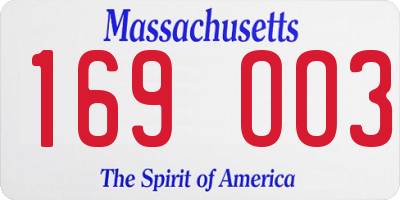 MA license plate 169OO3