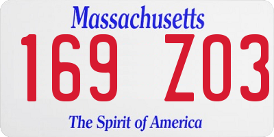 MA license plate 169ZO3