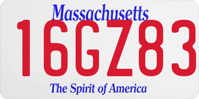 MA license plate 16GZ83