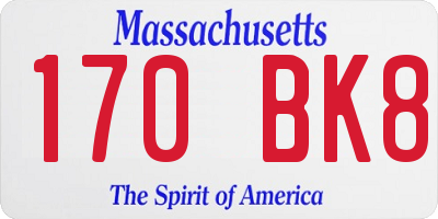 MA license plate 170BK8