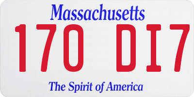 MA license plate 170DI7