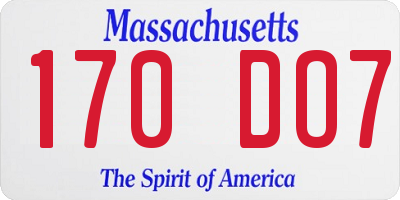MA license plate 170DO7
