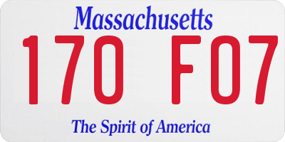 MA license plate 170FO7