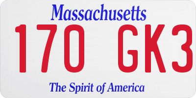 MA license plate 170GK3
