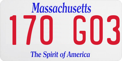 MA license plate 170GO3