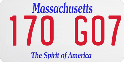 MA license plate 170GO7