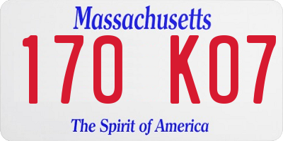 MA license plate 170KO7