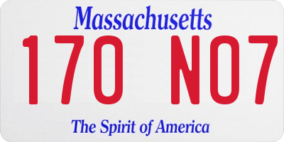 MA license plate 170NO7