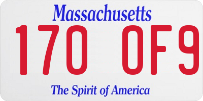 MA license plate 170OF9