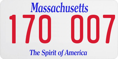 MA license plate 170OO7