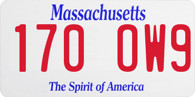 MA license plate 170OW9