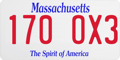 MA license plate 170OX3