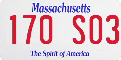 MA license plate 170SO3