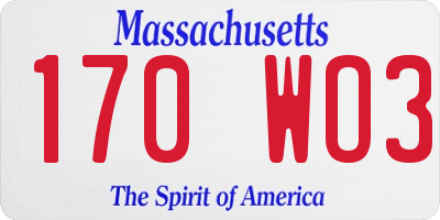 MA license plate 170WO3