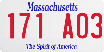 MA license plate 171AO3