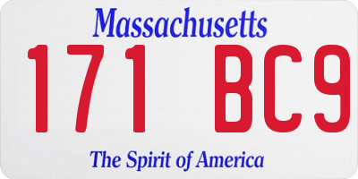 MA license plate 171BC9
